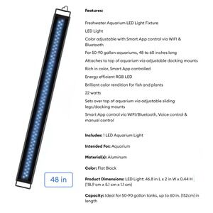 NWT 48" Current USA Serene LED ColorPlus+ Smart App Freshwater Aquarium Light